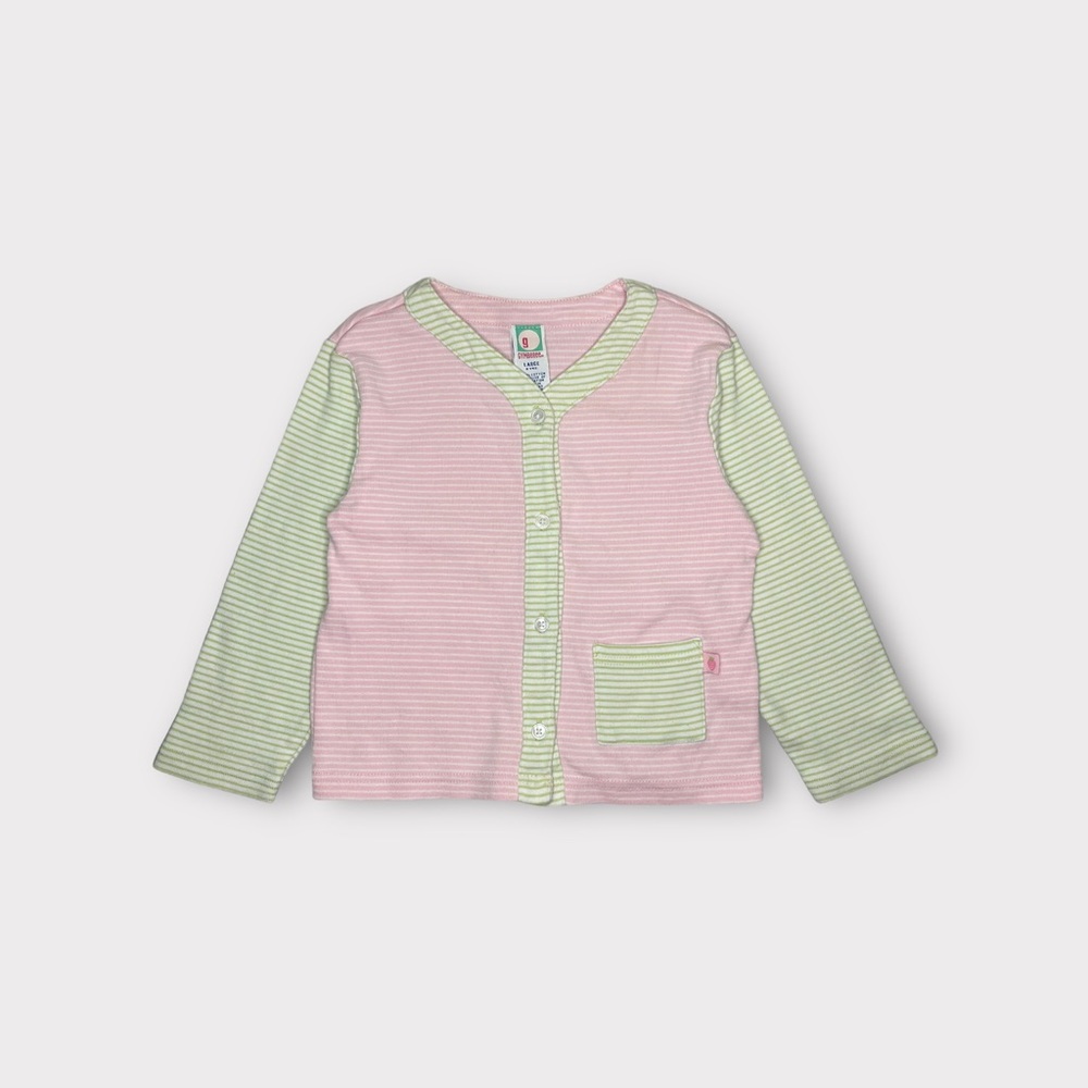 Gymboree 2001 Vintage Pink & Green Striped Cardigan